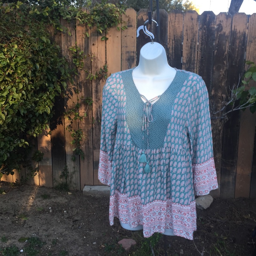 NWT Boho Top w/ Tassel Ties by Kori America size S